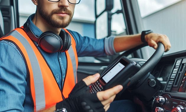 Truck driver using an Electronic Logging Device (ELD)