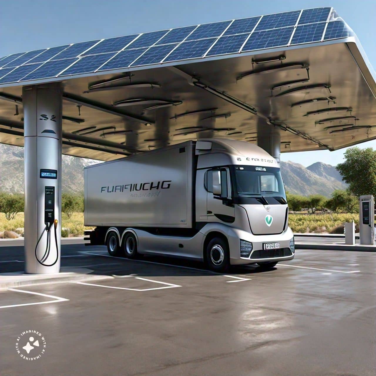 Electric truck charging at a station
